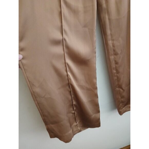Express 14R Satin Wide Leg High Rise Brown Pants Luxe Glam Evening Trousers - Picture 3 of 9